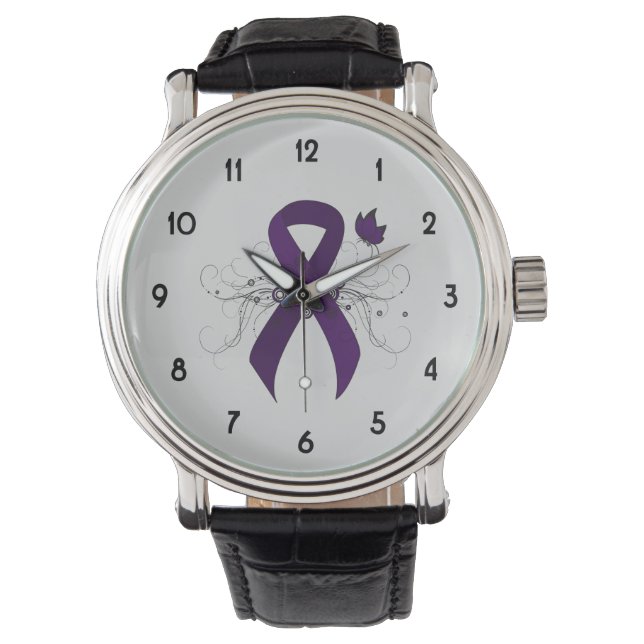 Purple Awareness Ribbon with Butterfly Watch (Front)