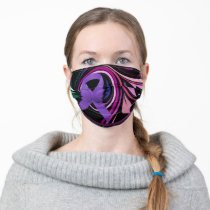 Purple Awareness Ribbon with Floral Art Cloth Fac Adult Cloth Face Mask