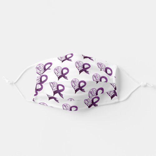 Purple Awareness Ribbon with Heart Adult Cloth Face Mask