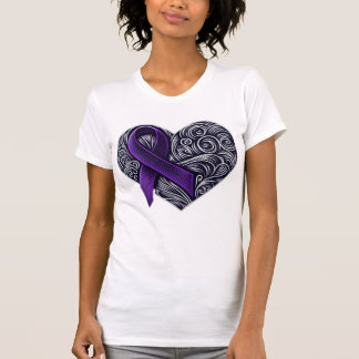 Purple Awareness Ribbon with Heart on back T-Shirt