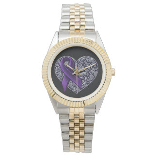 Purple Awareness Ribbon with Heart Watch