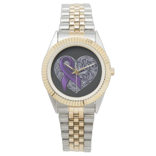 Purple Awareness Ribbon with Heart Watch