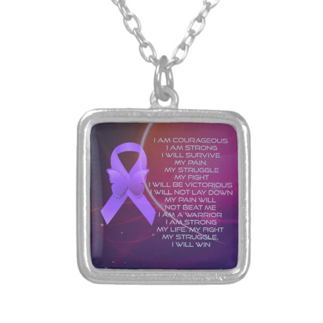 Purple Awareness Ribbon with poem Silver Plated Necklace (Front)