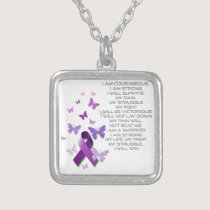 Purple Awareness Ribbon with poem Silver Plated Necklace