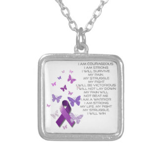 Purple Awareness Ribbon with poem Silver Plated Necklace