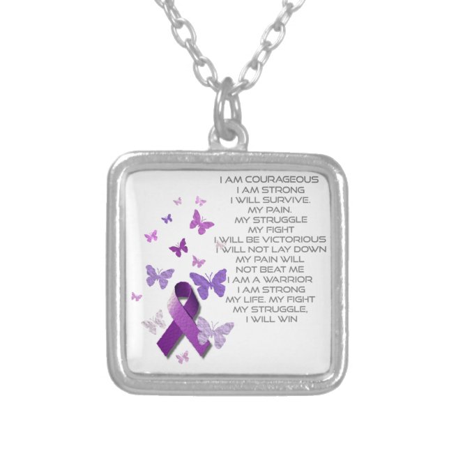 Purple Awareness Ribbon with poem Silver Plated Necklace (Front)