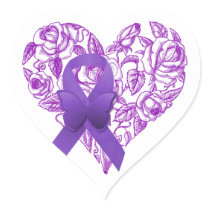 Purple Awareness Ribbon with Roses Heart Sticker