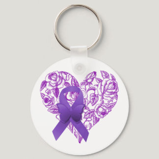Purple Awareness Ribbon with Roses Keychain