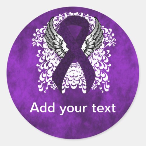Purple Awareness Ribbon with Wings Classic Round Sticker