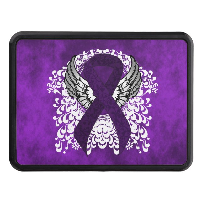 Purple Awareness Ribbon with Wings Tow Hitch Cover (Front)