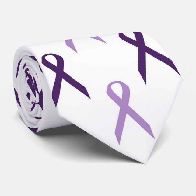 Purple Awareness Ribbons Pattern Alzheimer's Neck Tie (Rolled)