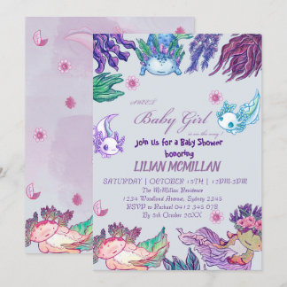 PURPLE AXOLOTL Baby Shower Invitation Girl