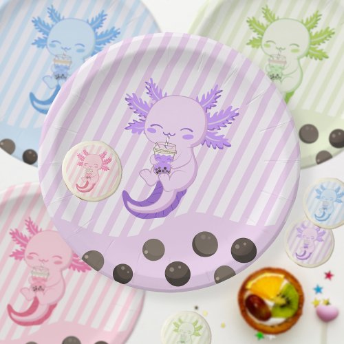 Purple Axolotl Bubble Boba Par_tea Birthday Party Paper Plates