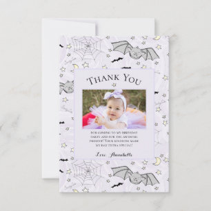 Purple Baby Bat Halloween Thank You Card