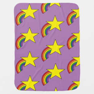 Purple Baby Blanket With Stars and Rainbows