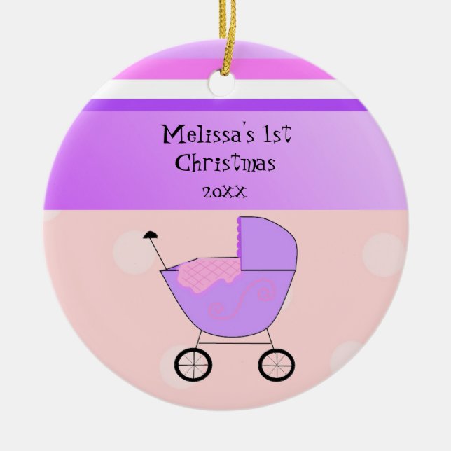 Purple Baby Buggy First Christmas Ornament (Front)