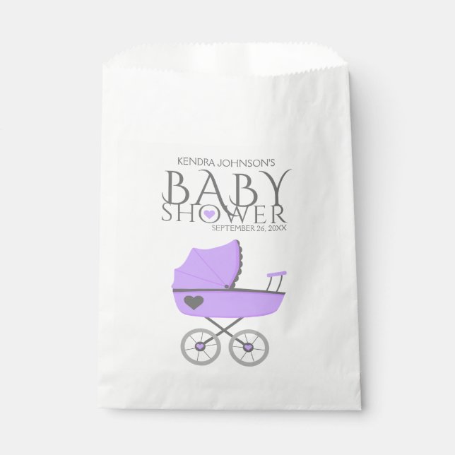 Purple Baby Carriage Girls Baby Shower Favor Bag (Front)