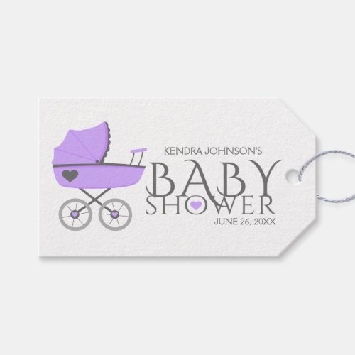 Purple Baby Carriage Girls Baby Shower Gift Tags