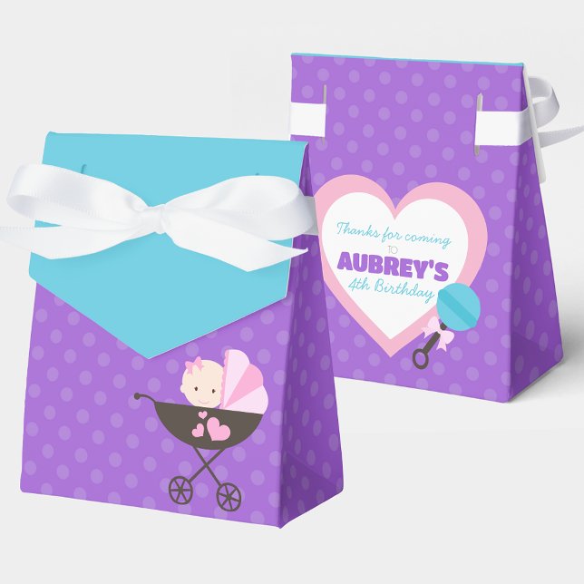 Purple Baby Doll Treat Gift Favor Boxes (Teal Blue and Purple Polka Dot Baby Doll Birthday Party Favor Boxes)