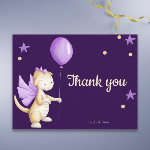 Purple Baby Dragon Thank You Girl Baby Shower Postcard