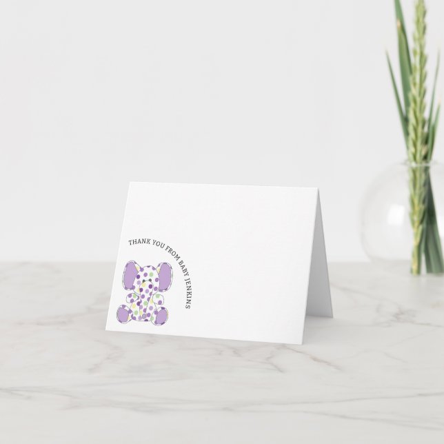 Purple Baby Elephant Thank You Card (Front)