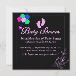 Purple Baby Girl Cute Baby Shower Invitation