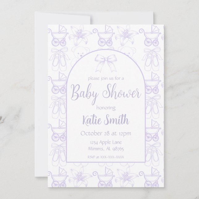 Purple Baby Girl Shower Invitation (Front)