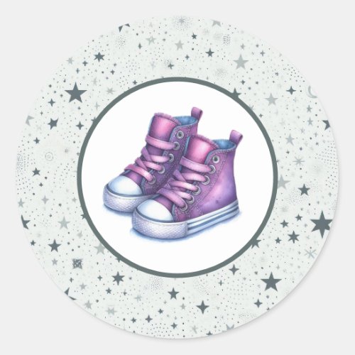 Purple Baby High Tops Baby Shower Classic Round Sticker