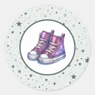 Purple Baby High Tops Baby Shower Classic Round Sticker
