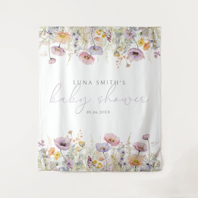 Purple Baby In Bloom Floral Baby Shower Backdrop (Front)