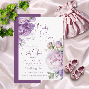 Purple Baby in Bloom Floral Modern Baby Shower Invitation