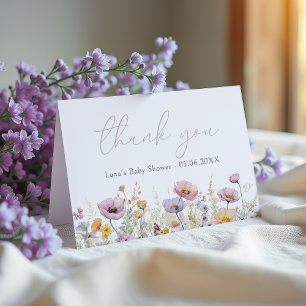 Purple Baby In Bloom Floral Wildflower Baby Shower Letterpress Thank You Card