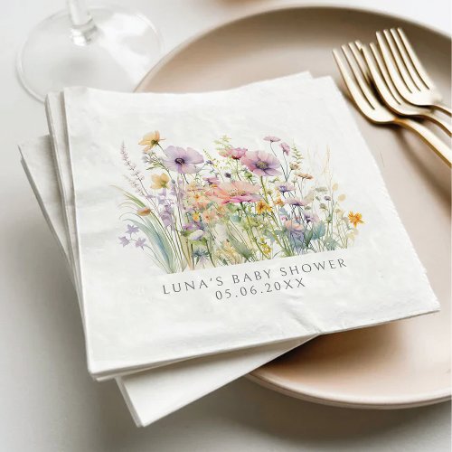 Purple Baby In Bloom Floral Wildflower Baby Shower Napkins