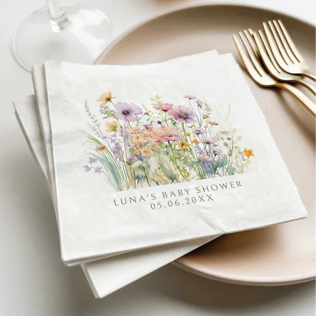Purple Baby In Bloom Floral Wildflower Baby Shower Napkins (Creator Uploaded)