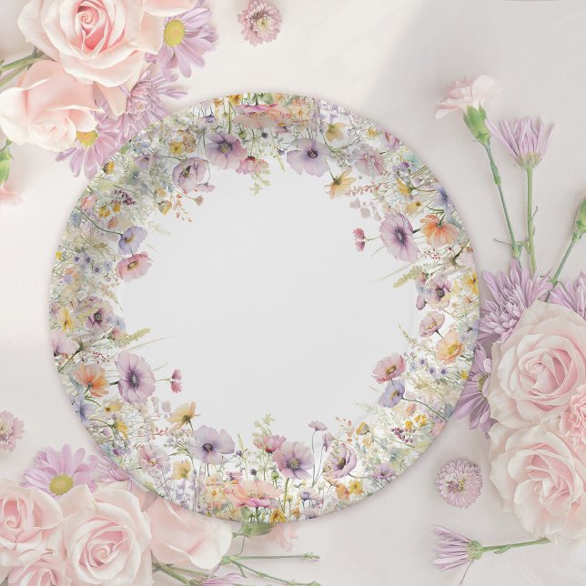 Purple Baby In Bloom Floral Wildflower Baby Shower Paper Plates (Creator Uploaded)