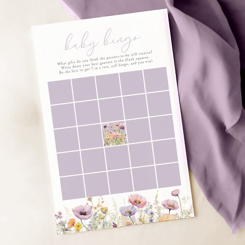 Purple Baby In Bloom Wildflower Baby Bingo Game
