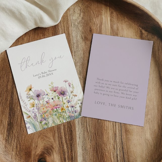 Purple Baby In Bloom Wildflower Baby Shower Flat Thank You Card (Creator Uploaded)