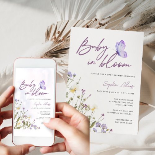 Purple Baby in Bloom Wildflower Baby Shower Invitation