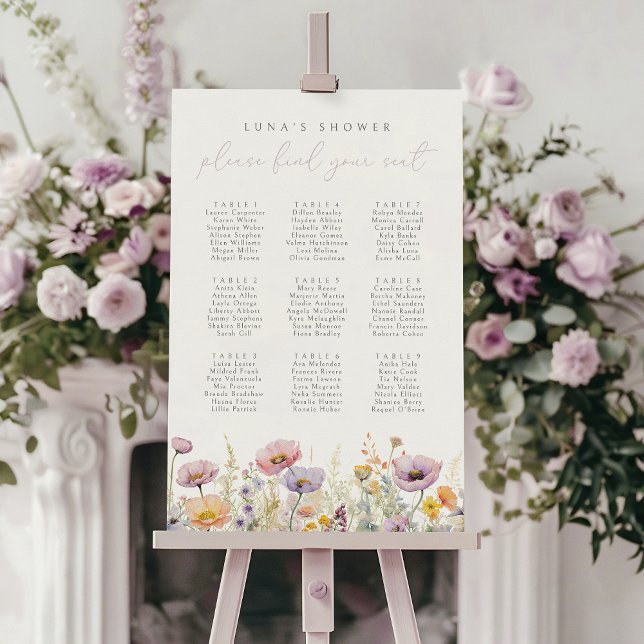 Purple Baby In Bloom Wildflower Seating Chart Foam Board (Creator Uploaded)