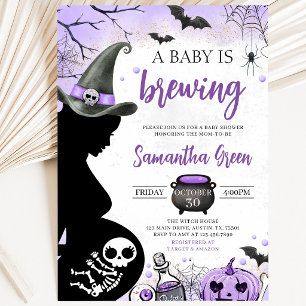 Purple Baby is Brewing Halloween Baby Shower Invitation