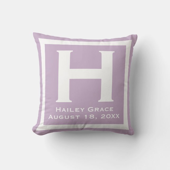Purple Baby Name Birthday Newborn Girl Boy Gift Throw Pillow (Front)
