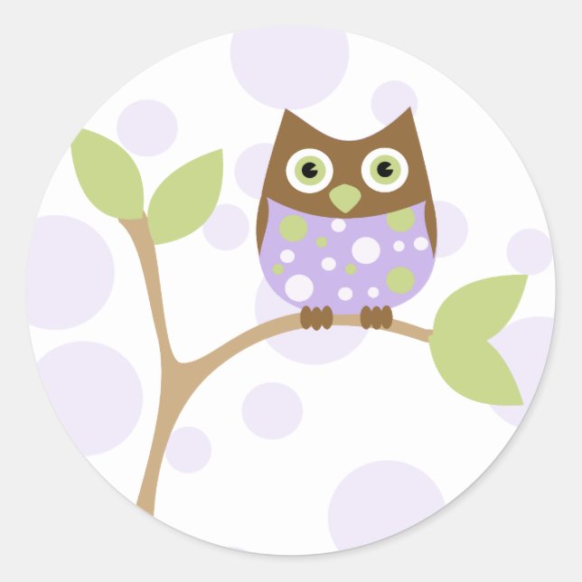 Purple Baby Owl Classic Round Sticker (Front)