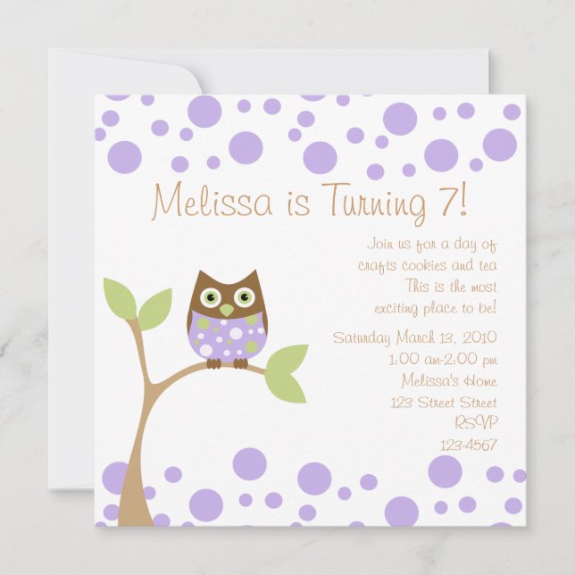 Purple Baby Owl Invitation (Front)