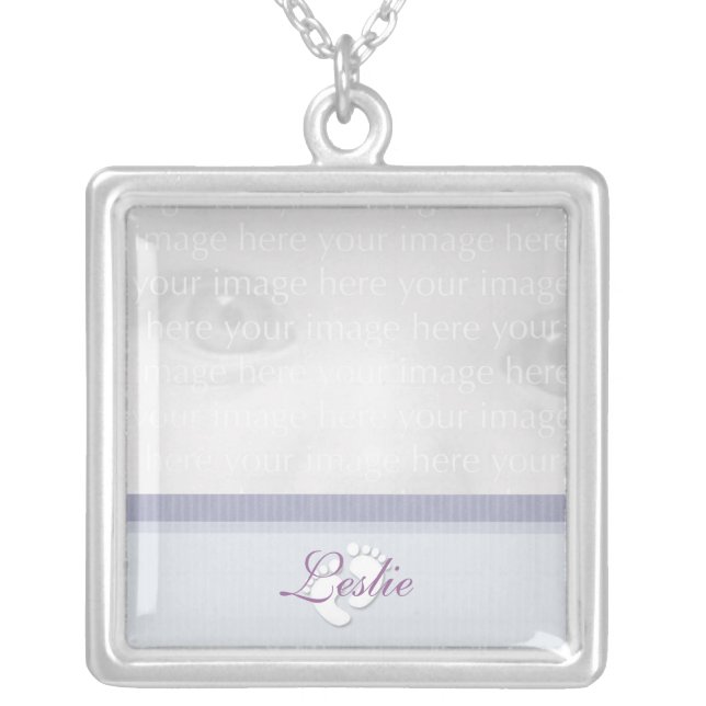 Purple Baby Photo Silver Necklace (Front)