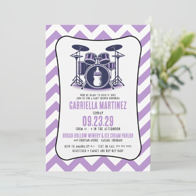 Purple Baby Rock Baby Shower Invitation (Standing Front)