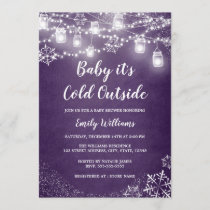 Purple Baby Shower Baby it's Cold Outside Winter Invitation