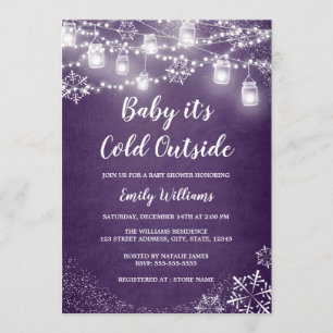 Purple Baby Shower Baby it's Cold Outside Winter Invitation