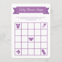 Purple Baby Shower Bingo Game Double Sided Invitation