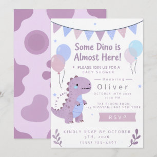 Purple Baby Shower Dino Invitation