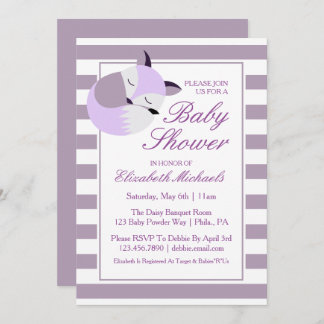 Purple Baby Shower Fox Invitation